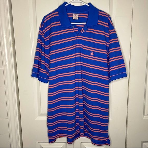 Brooks Brothers Polo Size XL Blue Coral Striped Performance 100% Cotton 1818 Men - Picture 1 of 6